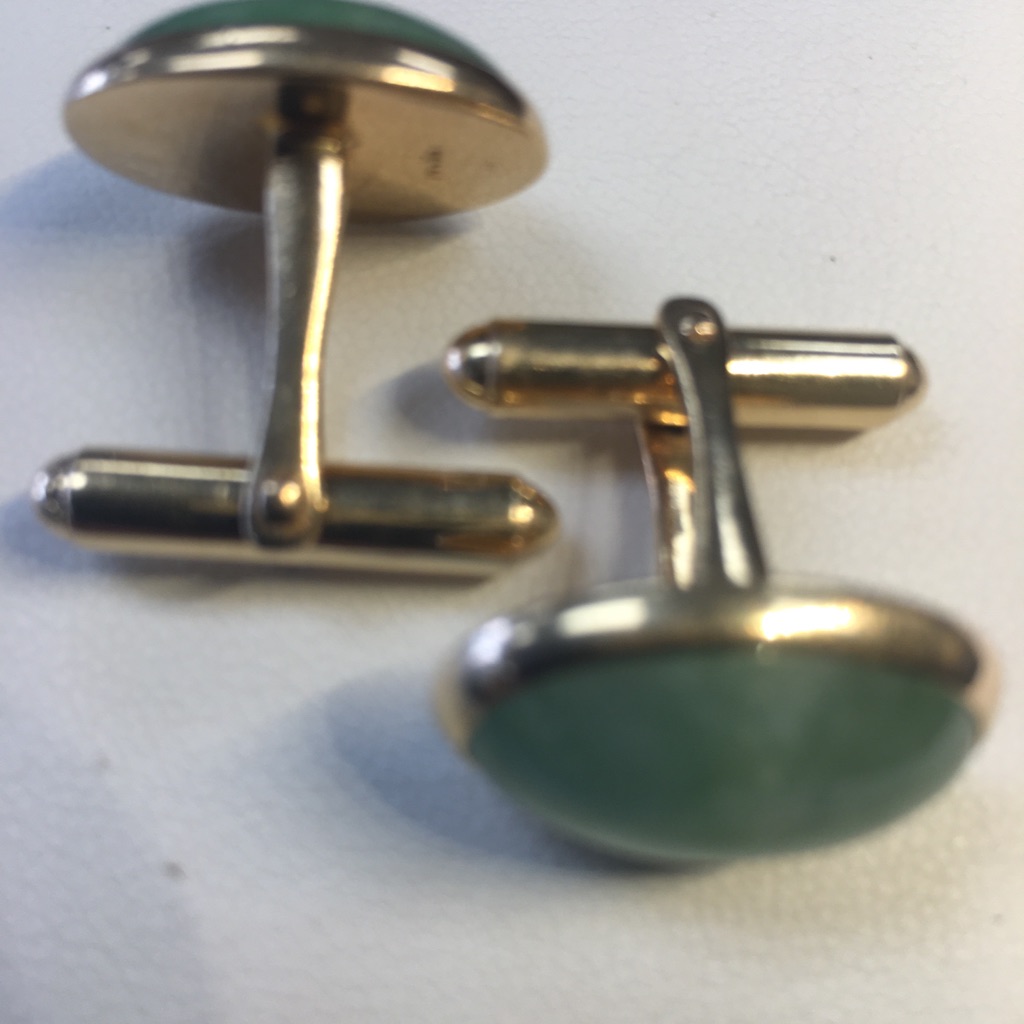 14k Yellow Gold Stamped Cufflinks Jade